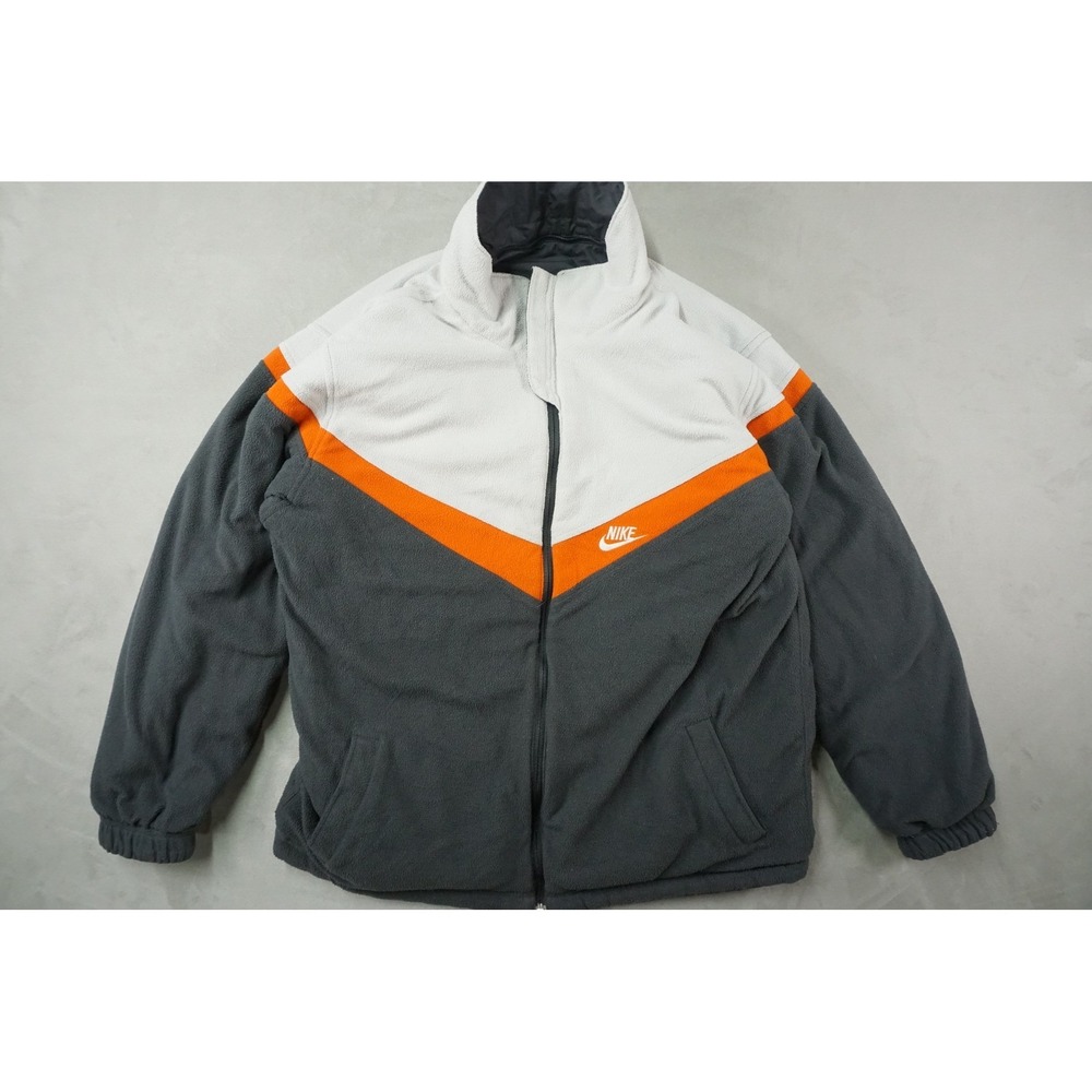 Vintage Nike Y2K 90s Reversible Fleece Lined Jacket Coat Gray Orange Mens Small